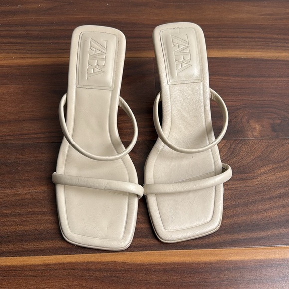 Zara HEELED TUBULAR STRAP LEATHER SANDALS size 6 - Picture 4 of 8